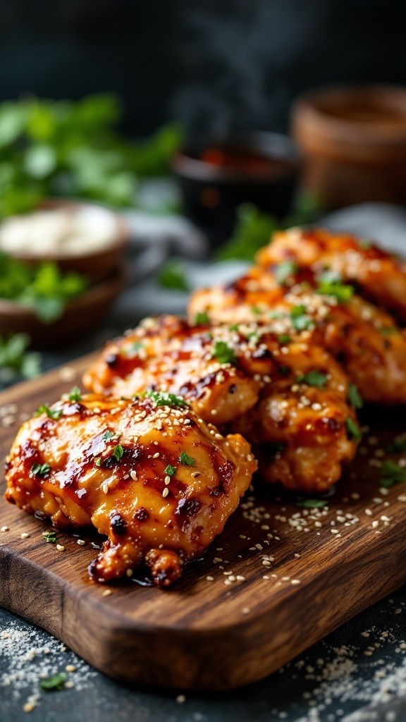 Honey Garlic Chicken Tikka on a wooden serving board