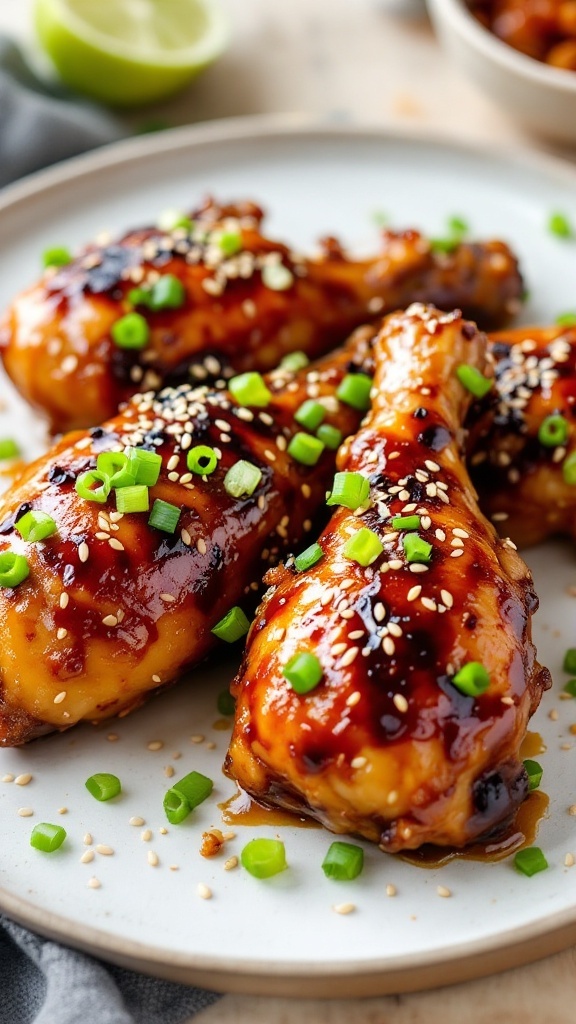 Delicious Honey Garlic Soy Chicken Legs garnished with green onions and sesame seeds