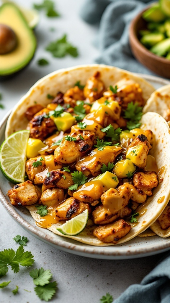 Delicious honey lime chicken fajitas served with fresh ingredients.