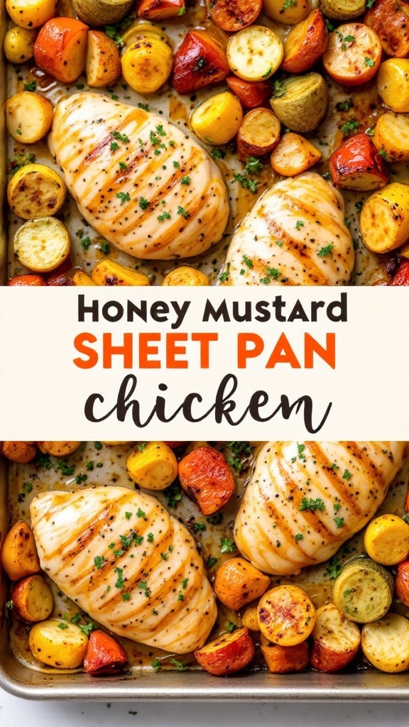 Honey Mustard Chicken Sheet Pan Dinner with chicken and colorful vegetables