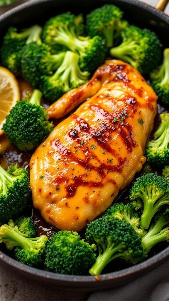 Honey Mustard Chicken served with steamed broccoli