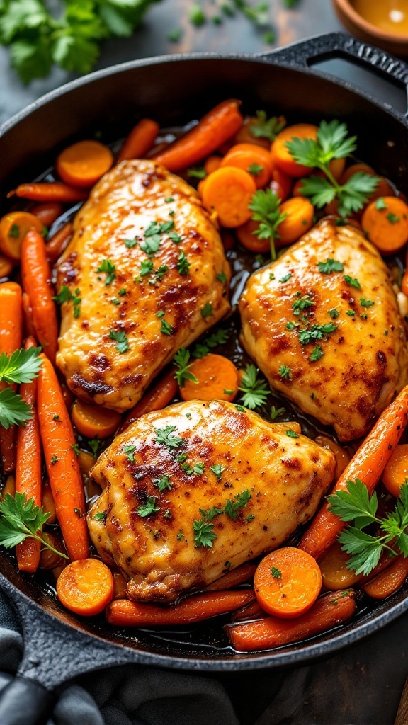 Honey Mustard Chicken with Carrots served in a skillet