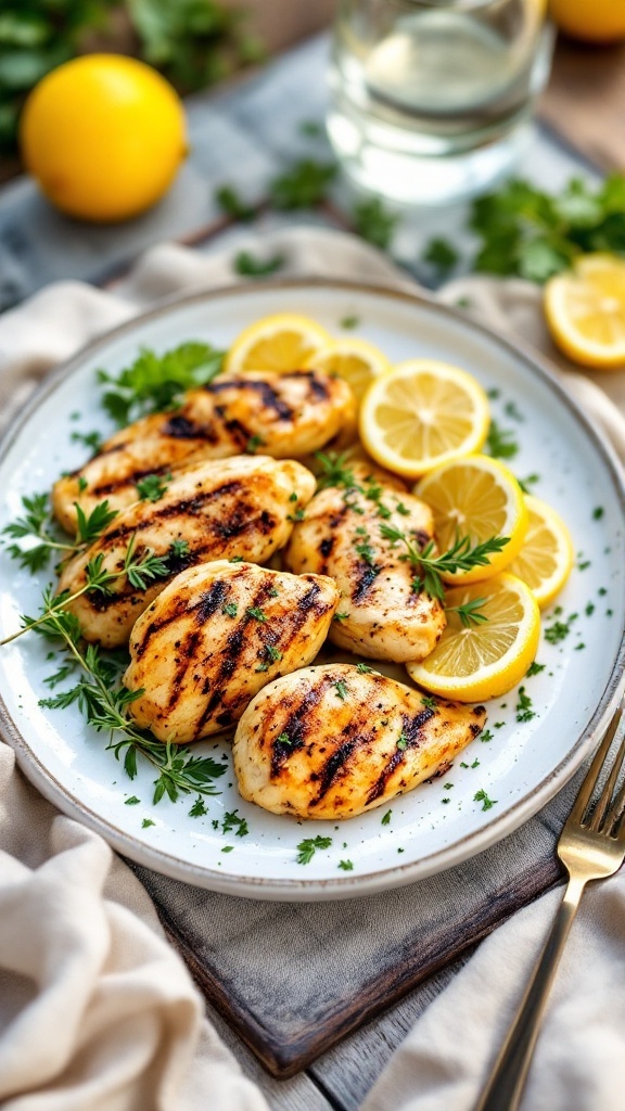 Lemon Herb Grilled Chicken with fresh lemon slices and herbs