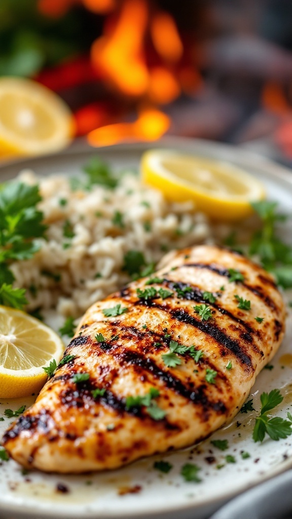 Grilled chicken breast with lemon and herbs