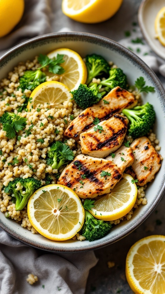 A vibrant Lemon Herb Grilled Chicken Quinoa Bowl