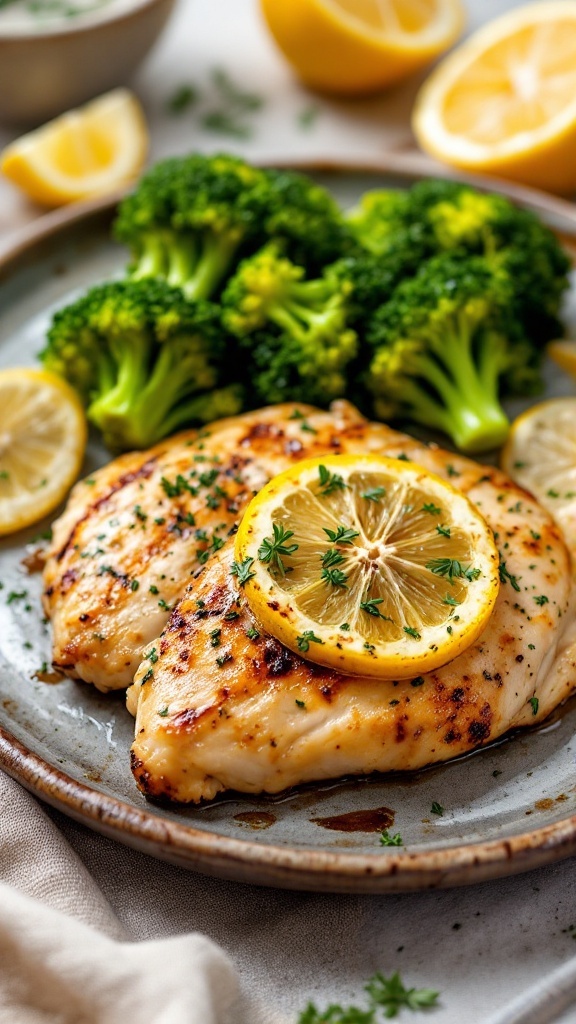 Grilled chicken with lemon and broccoli