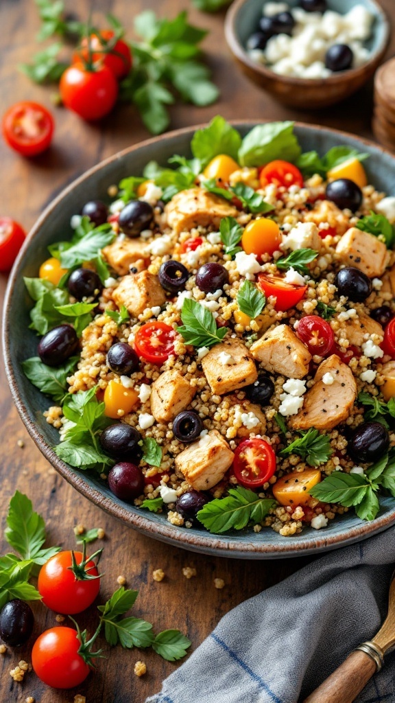 A colorful Mediterranean Chicken Quinoa Salad