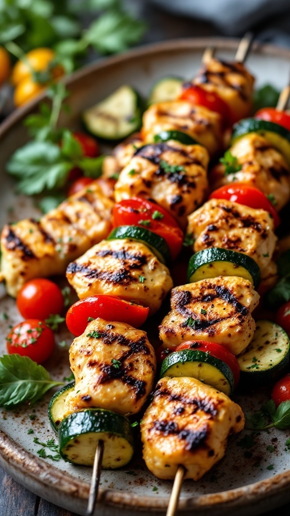 Mediterranean chicken skewers with zucchini and cherry tomatoes