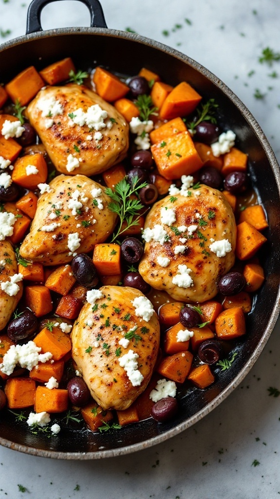 Mediterranean Chicken with Sweet Potatoes and Olives dish