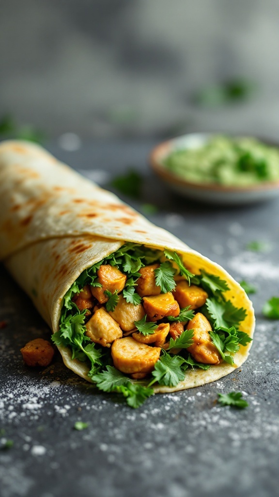 Methi Chicken Kathi Roll wrapped in roti with fresh greens