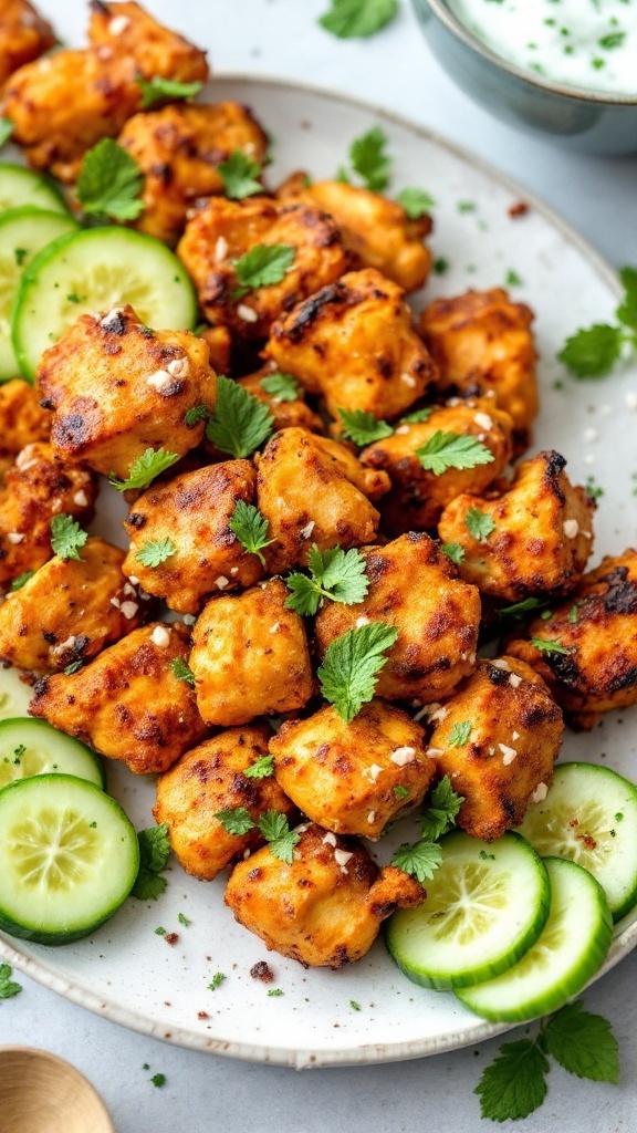 Mint Yogurt Chicken Tikka with cucumbers and fresh herbs