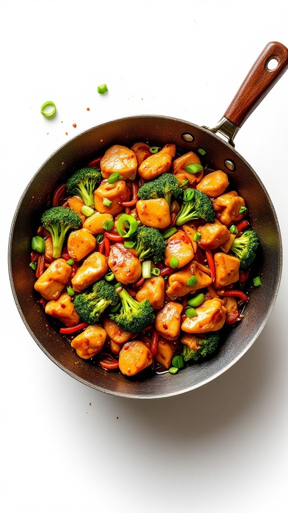 A delicious plate of Mongolian chicken and broccoli stir-fry