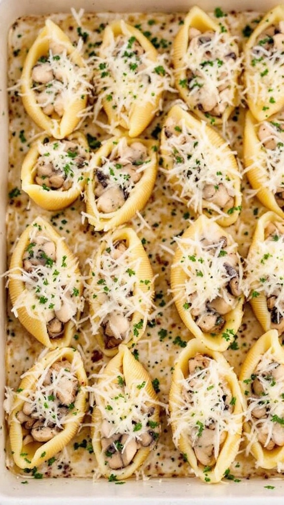 Mushroom and Chicken Alfredo Stuffed Shells