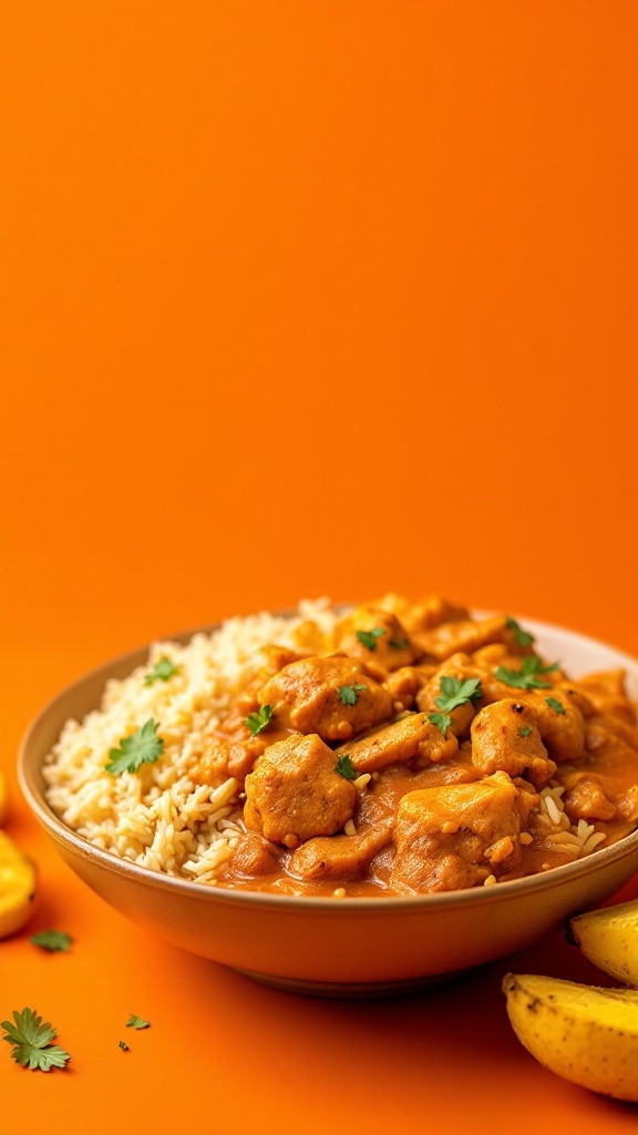 Bowl of Nigerian Chicken Curry Stew served with rice