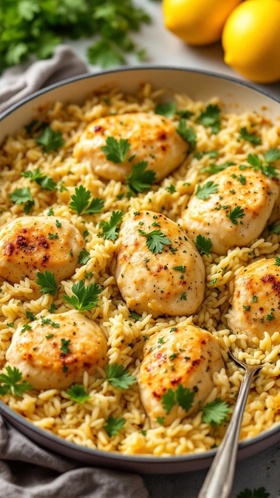 One-Pan Lemon Herb Chicken and Rice casserole