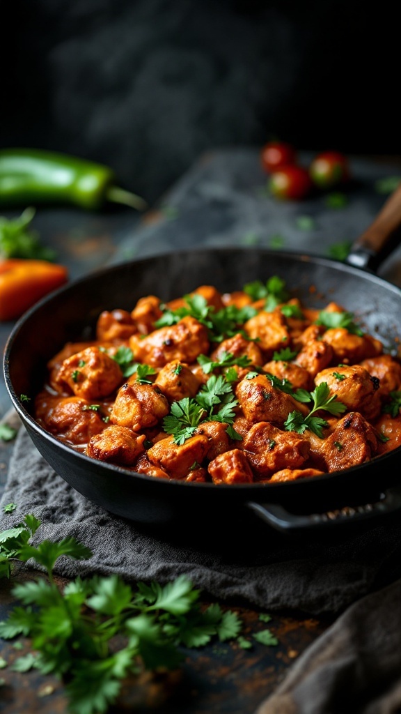 A vibrant dish of Pakistani Chicken Karahi garnished with fresh coriander