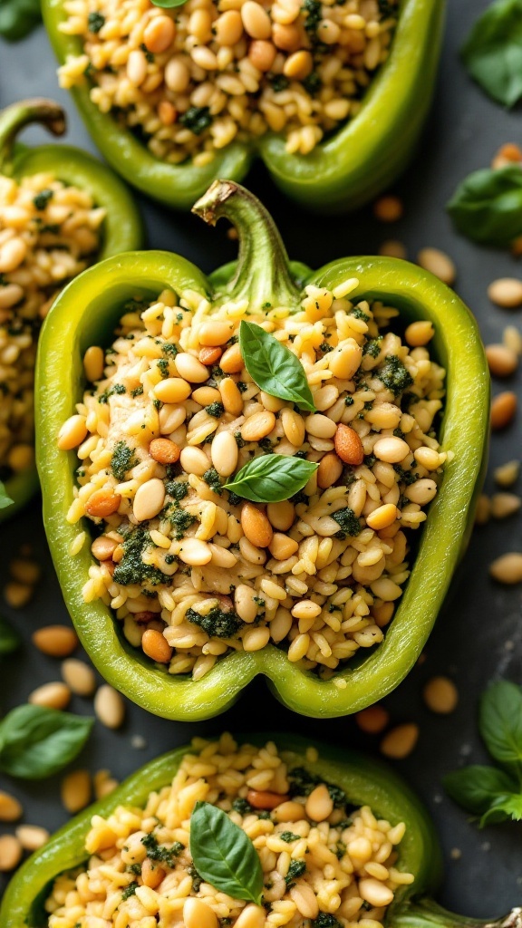 Pesto Chicken and Rice Stuffed Peppers