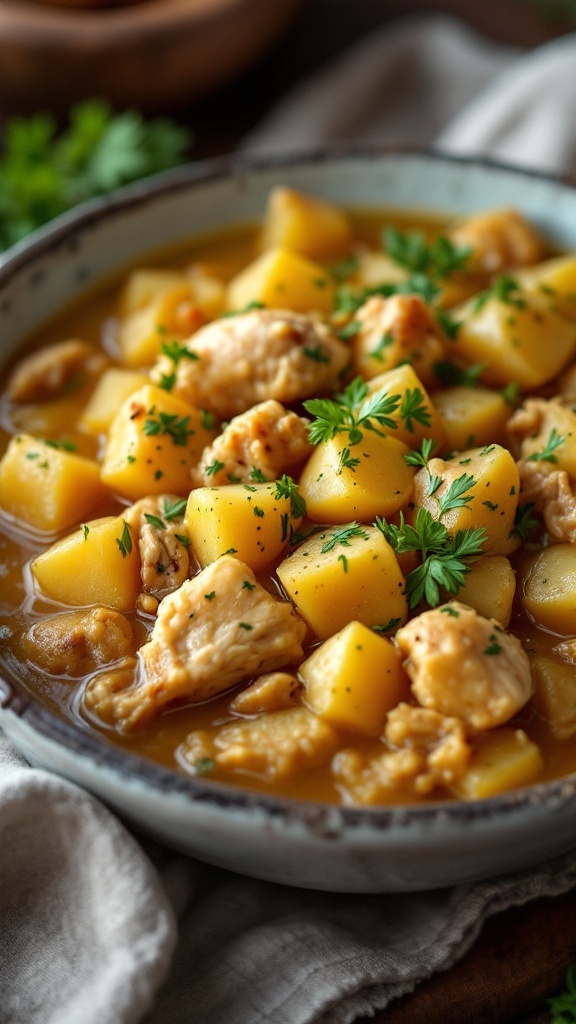 Bowl of hearty chicken and potato stew