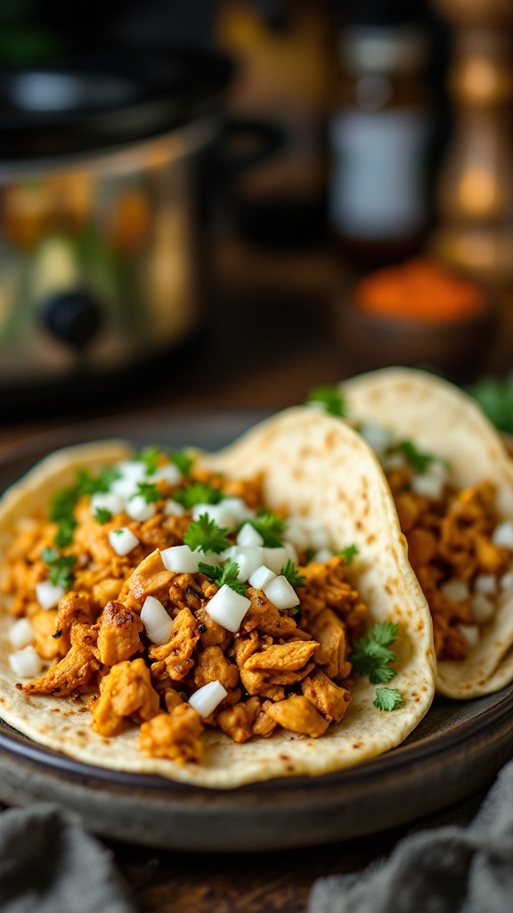 Delicious slow cooker jalapeno chicken tacos with fresh toppings