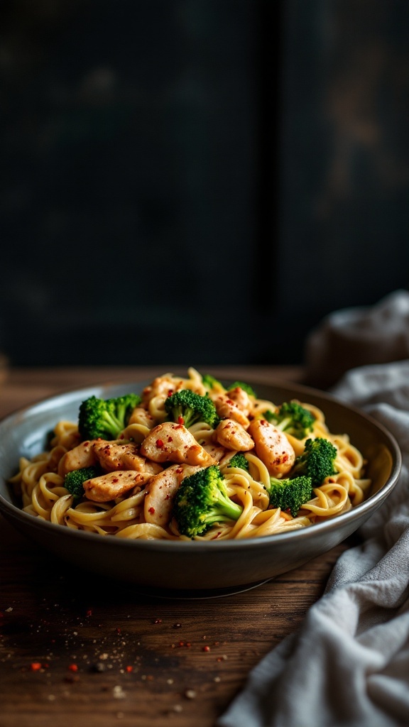 Spicy Cajun Chicken and Broccoli Alfredo dish