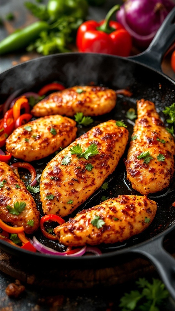 Spicy Cajun Chicken Tenderloins with colorful peppers and seasonings