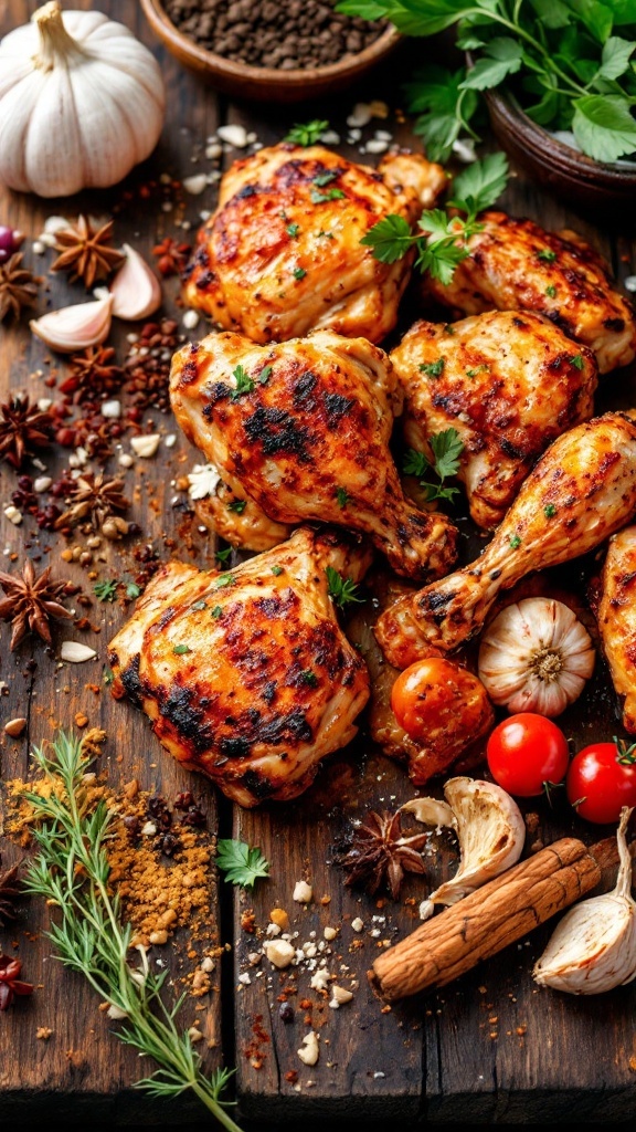 Spicy Garlic Roasted Chicken Thighs with herbs and spices