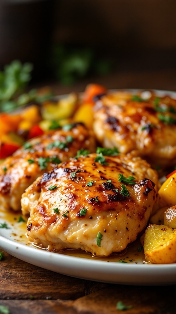 Delicious Spicy Honey Garlic Chicken Thighs served on a plate