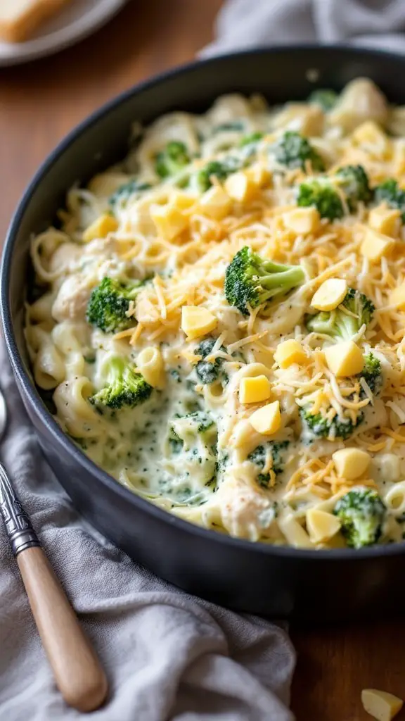 Creamy Spinach and Artichoke Alfredo Bake with pasta and cheese.