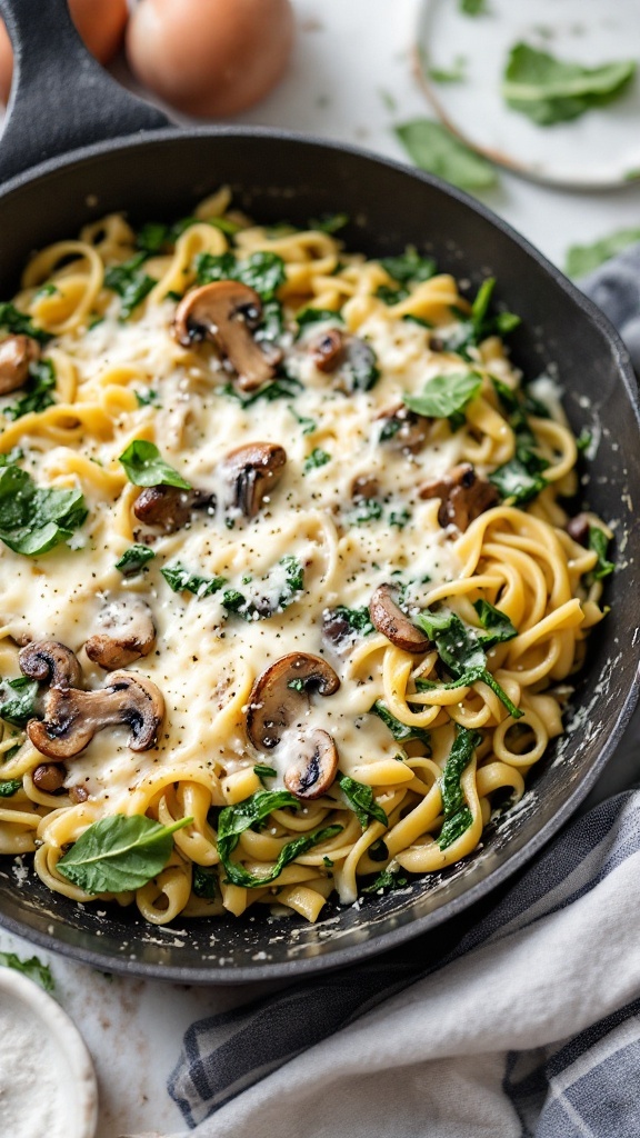 Creamy Spinach and Mushroom Alfredo Bake