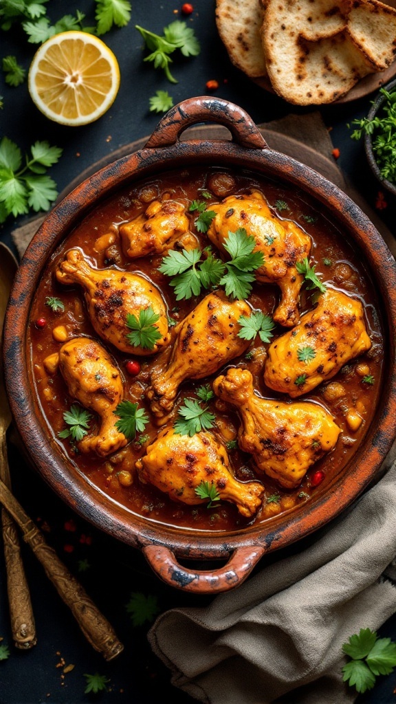 Delicious Sri Lankan Chicken Curry garnished with cilantro