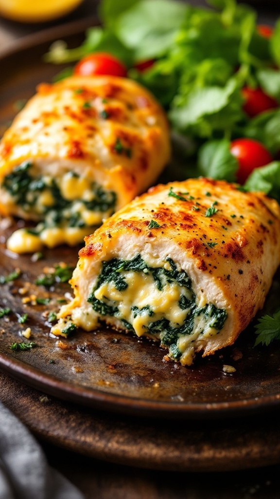 Stuffed chicken breasts filled with spinach and cheese