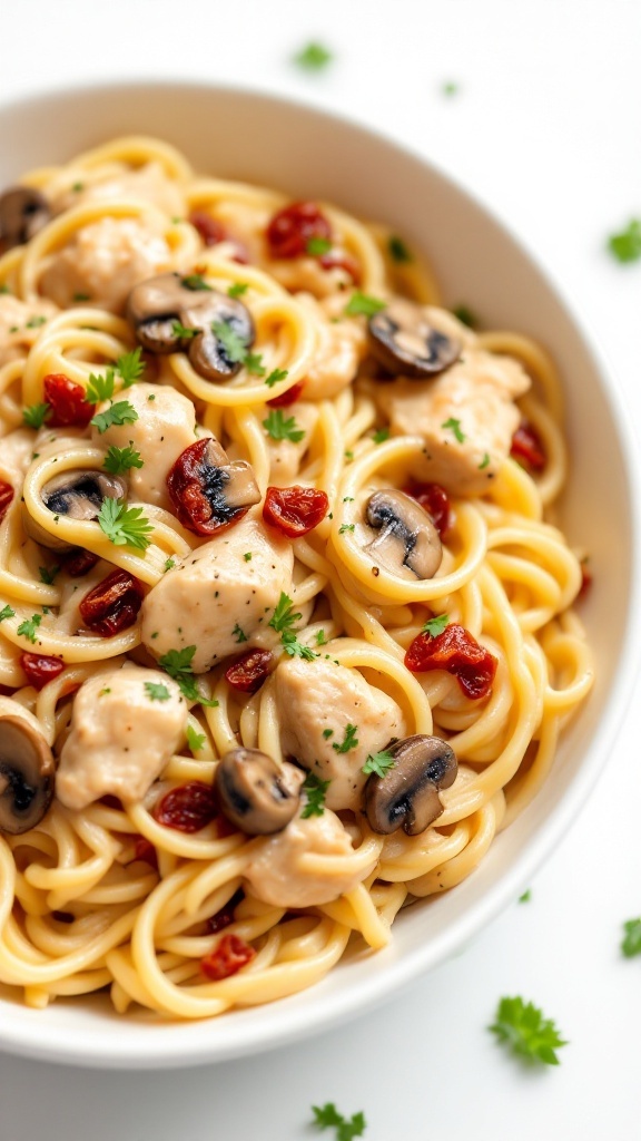 Sun-Dried Tomato Chicken Alfredo with Mushrooms dish