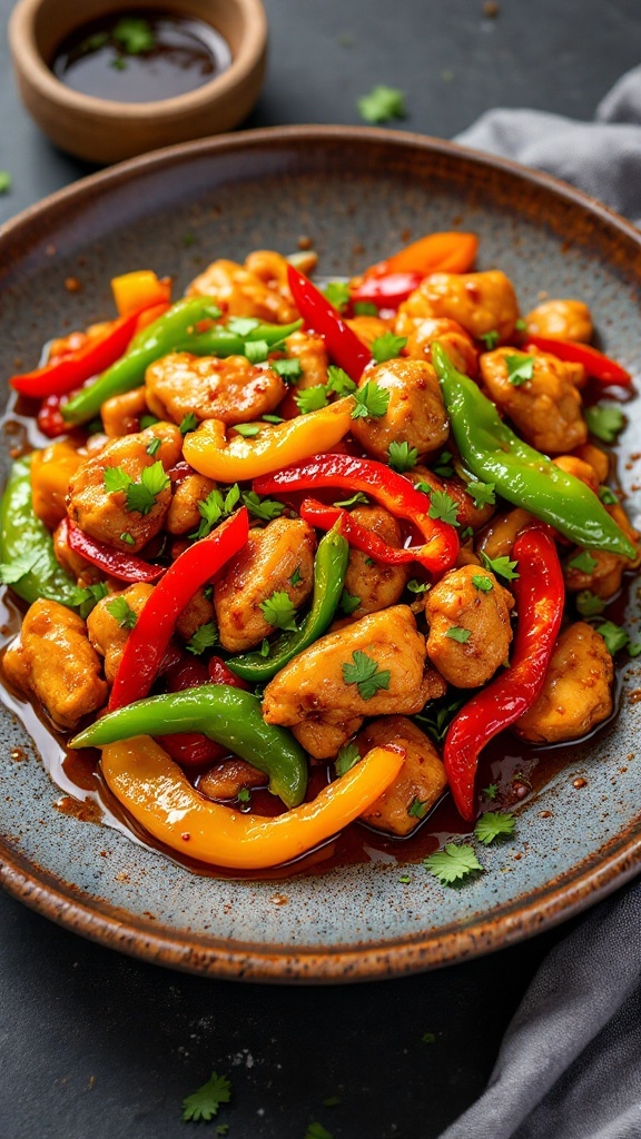 Sweet and Spicy Chicken with Bell Peppers dish