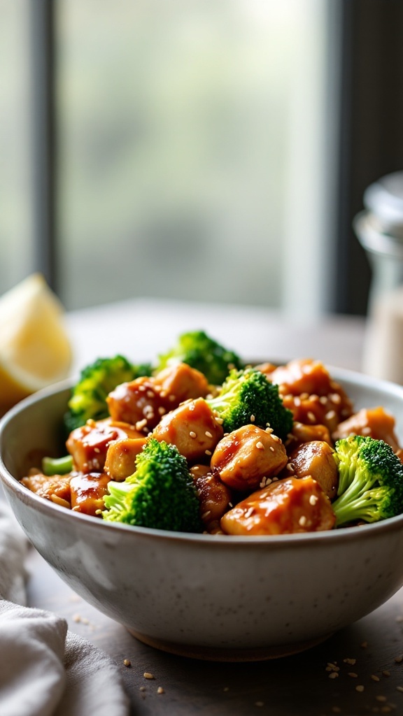 A bowl of Teriyaki Chicken and Broccoli stir-fry