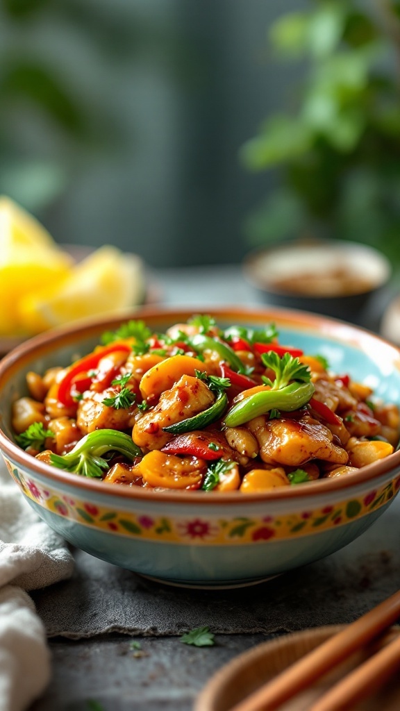 A colorful bowl of Teriyaki Chicken and Veggies, showcasing a healthy low-carb meal.