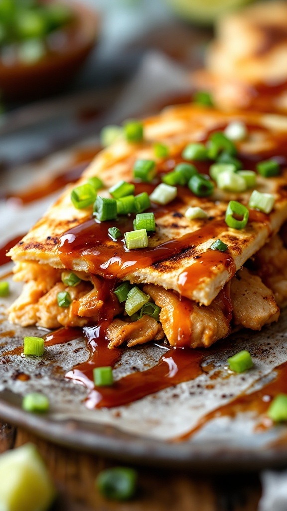 Delicious Teriyaki Chicken Quesadilla with green onions