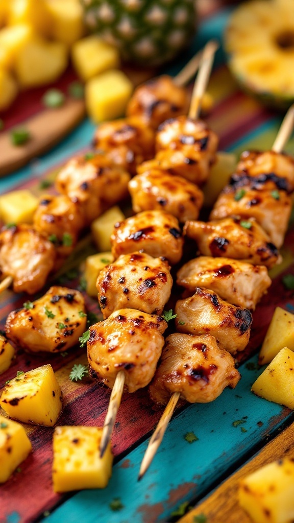 Teriyaki chicken skewers with pineapple