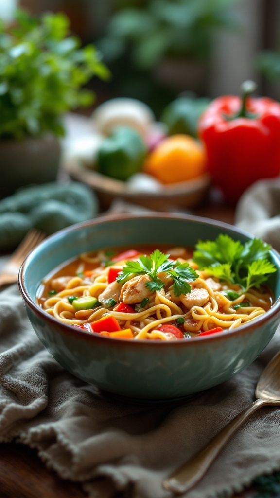 A comforting bowl of Vegetable Loaded Chicken Noodle Soup