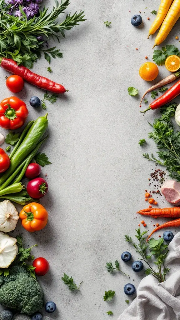 A variety of colorful, fresh vegetables arranged on a surface