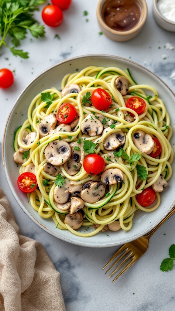 Zucchini Noodle Chicken and Mushroom Alfredo